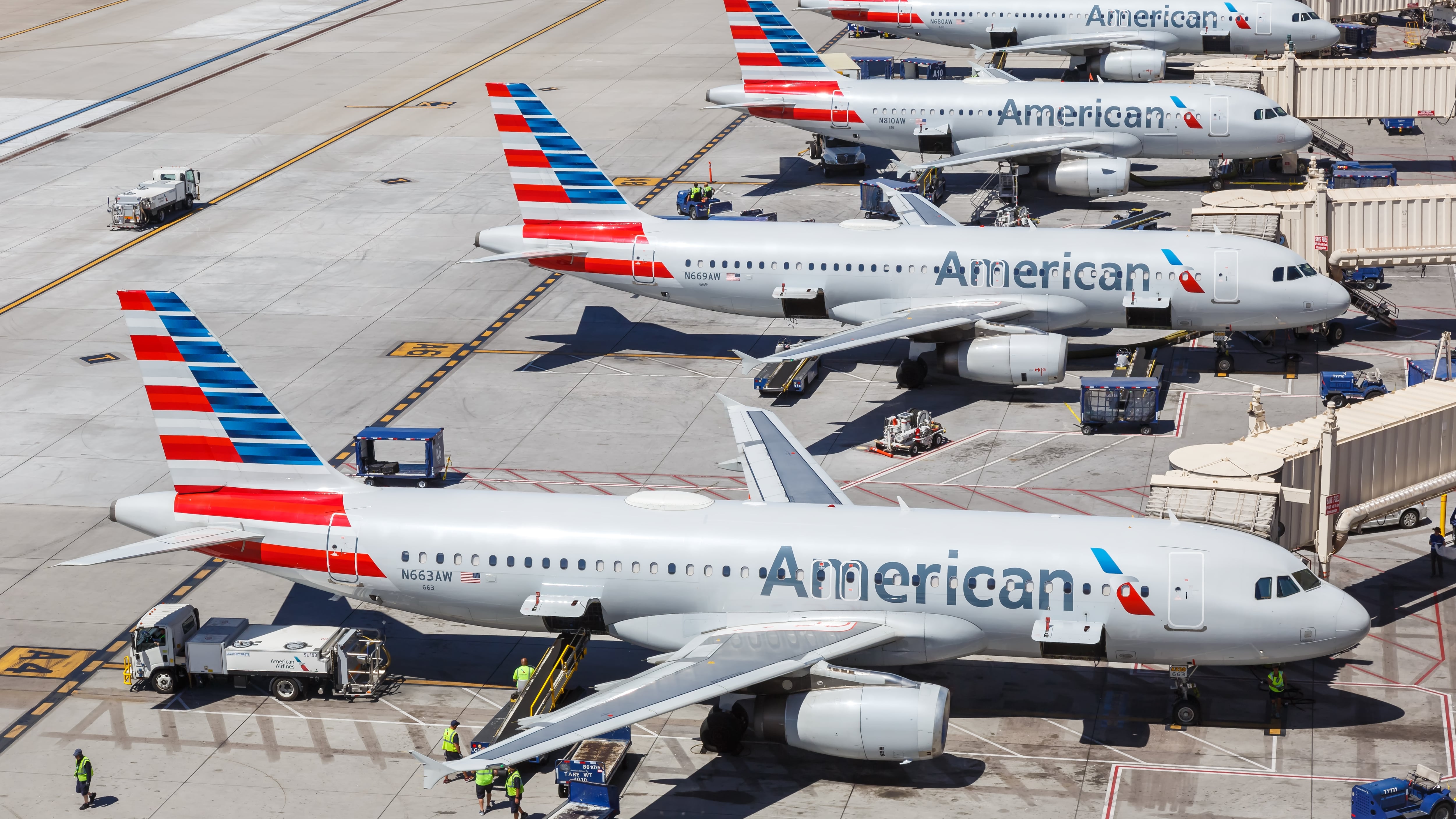 American Airlines Airbus A320 airplanes at Phoenix Sky Harbor airport (PHX) in Arizona
