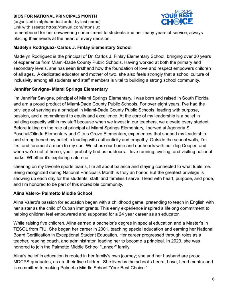 M-DCPS National Principals Month bios